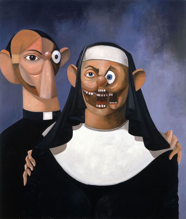 喬治康多「修女與神父」，233 x 198.1公分，2007年作，估價1,000萬港元起。圖／佳士得提供