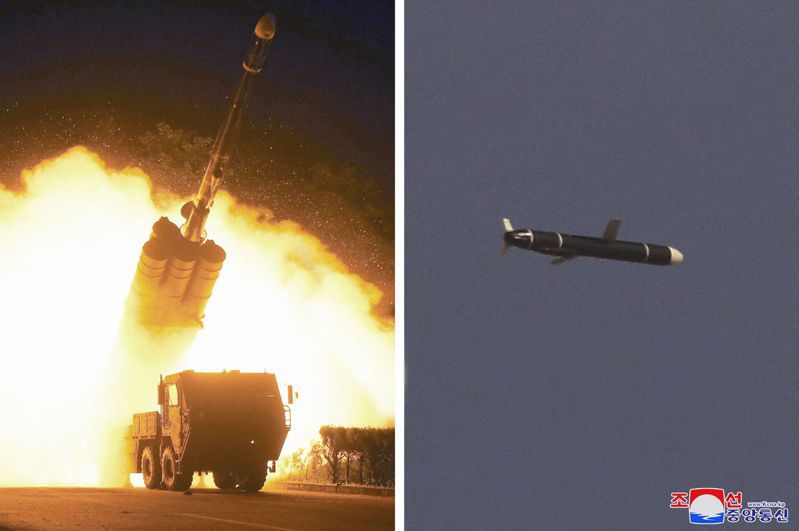 繼不到一周前試射新型長程巡弋飛彈後，北韓15日再次試射2兩枚彈道飛彈。圖為北韓13日公布的試射新型長程巡弋飛彈照片。法新社