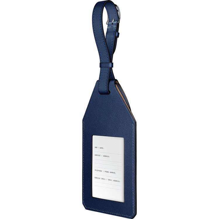Apple AirTag Hermès系列Swift 小牛皮行李提袋吊牌，藍寶石色，售價未定。圖／愛馬仕提供