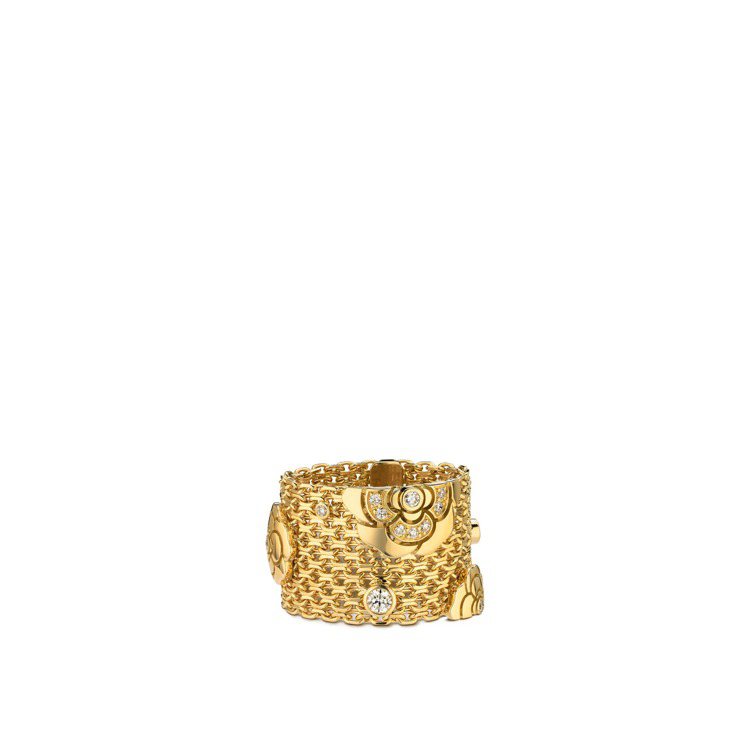 Impression de Camélia戒指，18K黃金鑲嵌鑽石，售價未定。圖／香奈兒提供