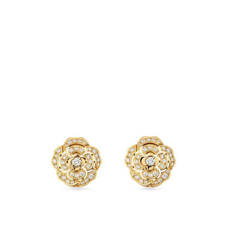 Bouton de Camélia耳環 ，18K黃金鑲嵌鑽石，33萬3,000元。圖／香奈兒提供