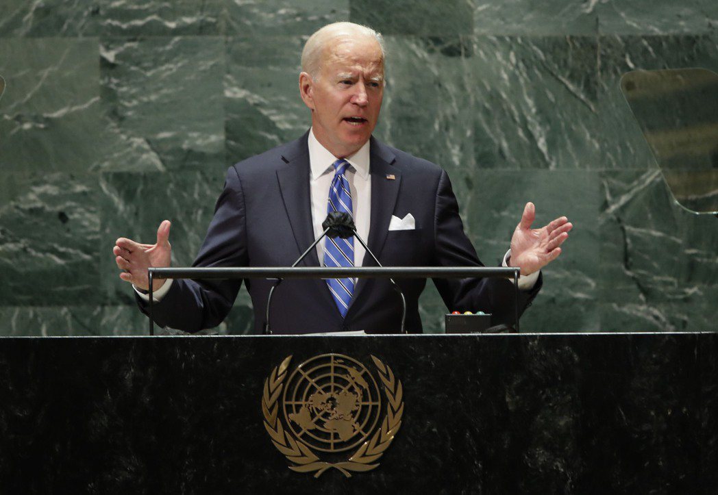 美國總統拜登21日在聯合國大會演說。美聯社