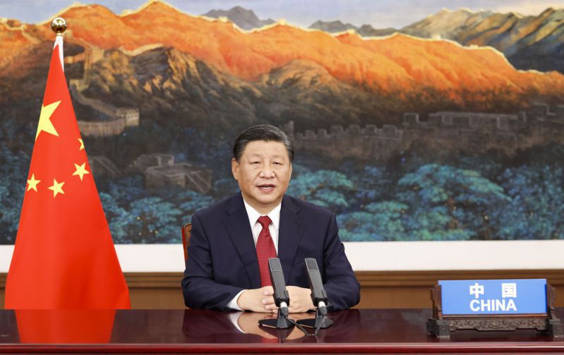 大陸國家主席習近平在北京以視頻方式出席第七十六屆聯合國大會一般性辯論並發表講話。（新華網）