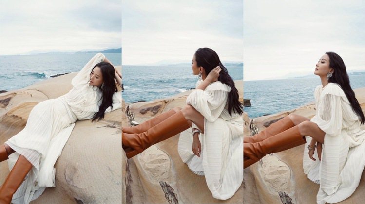 孫芸芸坦承在海邊穿冬裝，其實很熱，但她還是拍出了唯美又浪漫的美照。圖／取自IG