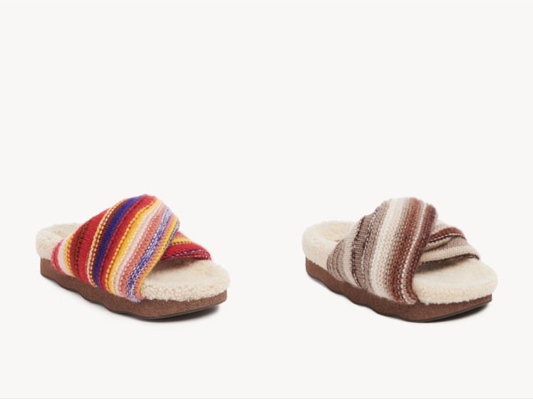 Chloé Wavy米色、紅色條紋羊毛外出拖鞋，各售25,300元。圖／Chloé提供