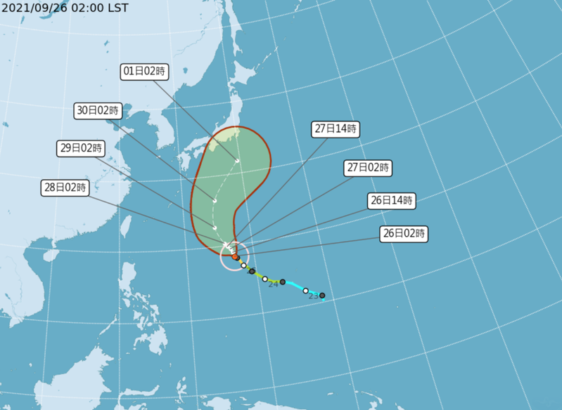 西北太平洋上的蒲公英颱風，目前位置在台灣東南東方1700公里海面上。圖／取自氣象局網站