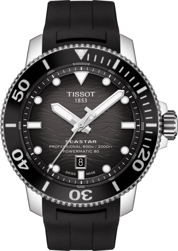 天梭表Searstar 2000海星系列腕表，精鋼表殼搭配陶瓷表圈，約32,500元。圖／TISSOT提供