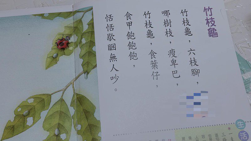 一名媽媽分享女兒的閩南語課本，第一個詞「竹枝龜」就難倒她了。圖擷自臉書「爆怨2公社」