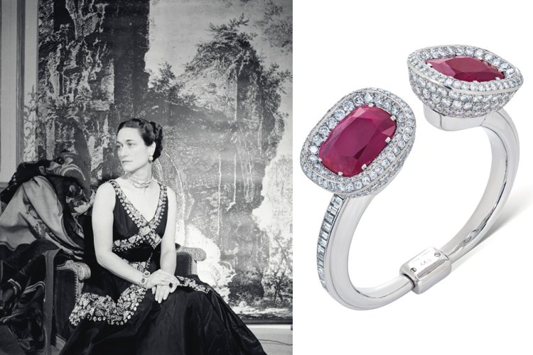 佳士得宣布溫莎公爵夫人的卡地亞紅寶石鑽石手鐲將登上11月日內瓦珠寶拍賣。圖／佳士得提供