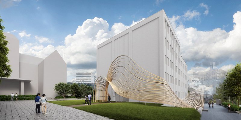 隈研吾設計、秋天將在日本早稻田大學揭幕的「村上春樹圖書館」。圖／忠泰美術館提供