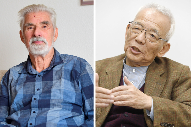 2021諾貝爾物理獎得主哈塞爾曼（左）和真鍋淑郎（右）都是氣象學者，這也是諾貝爾物理獎首度頒發給氣象學者。圖／路透社、美聯社