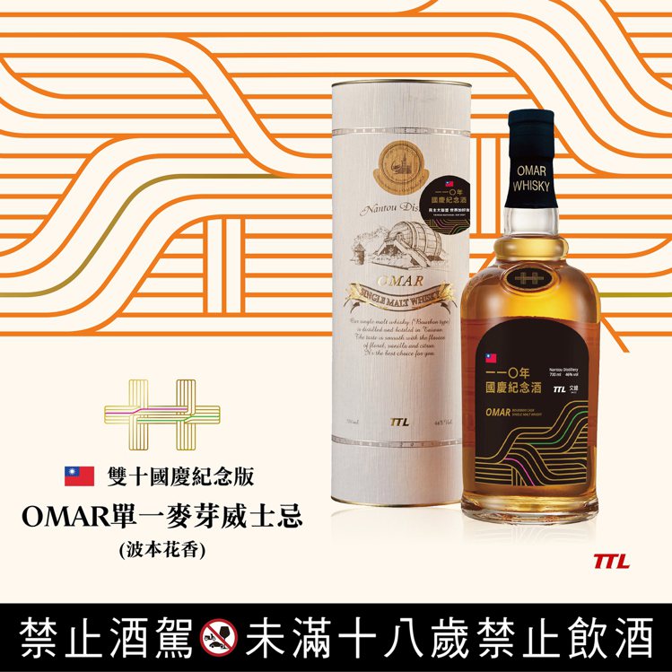 台酒國慶紀念版OMAR。圖／台灣菸酒提供。提醒您：禁止酒駕 飲酒過量有礙健康。