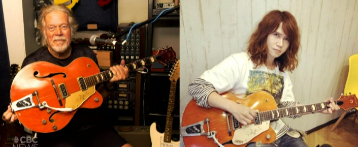 知名樂手(左)失竊45年的吉他在東京尋獲。圖／取自cbc