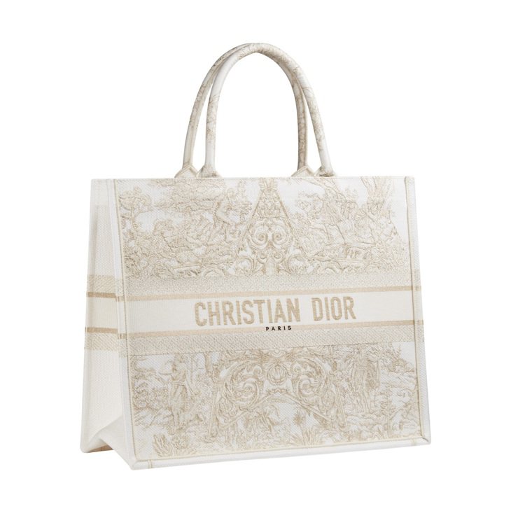 Dior Book淡金色法式印花金星刺繡帆布大型托特包，10萬元。圖／DIOR提供
