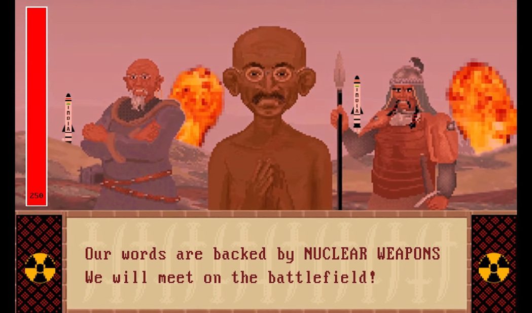 《文明帝國》系列最經典的「核彈甘地」（Nuclear Gandhi）。遊戲系列雖...