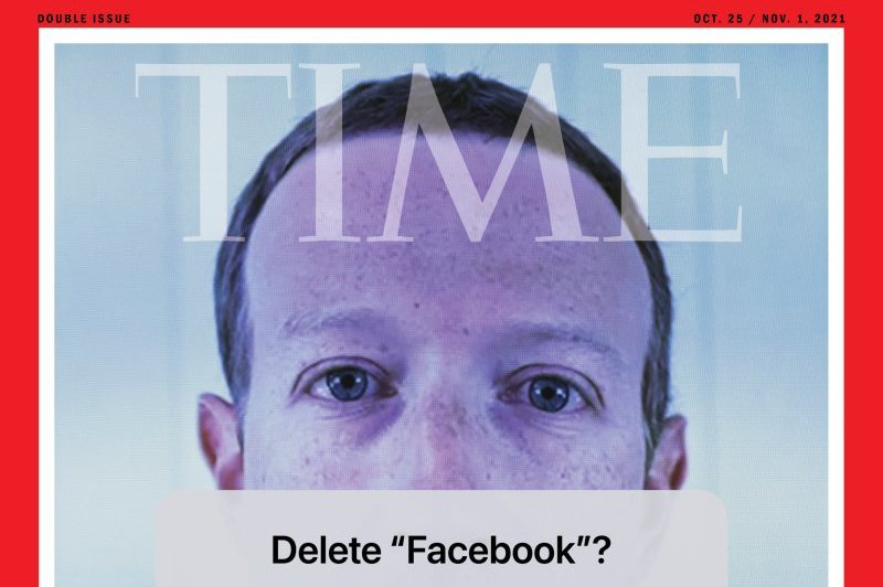 時代雜誌本月以臉書為封面故事，該公司創辦人祖克柏的頭像上，壓著標題「刪臉書嗎？」。 圖／摘自時代雜誌網站