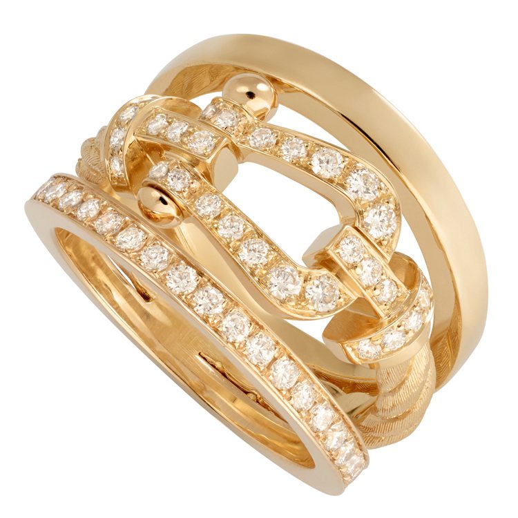 FRED Force 10系列高級珠寶黃K金鑽石戒指，25萬3,200元。圖／斐...