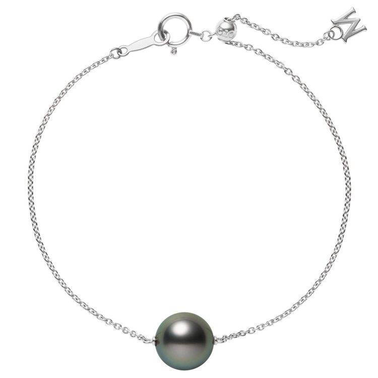 MIKIMOTO黑珍珠單珠手鍊，18K白金搭配約9.50mm黑珍珠，40,000...