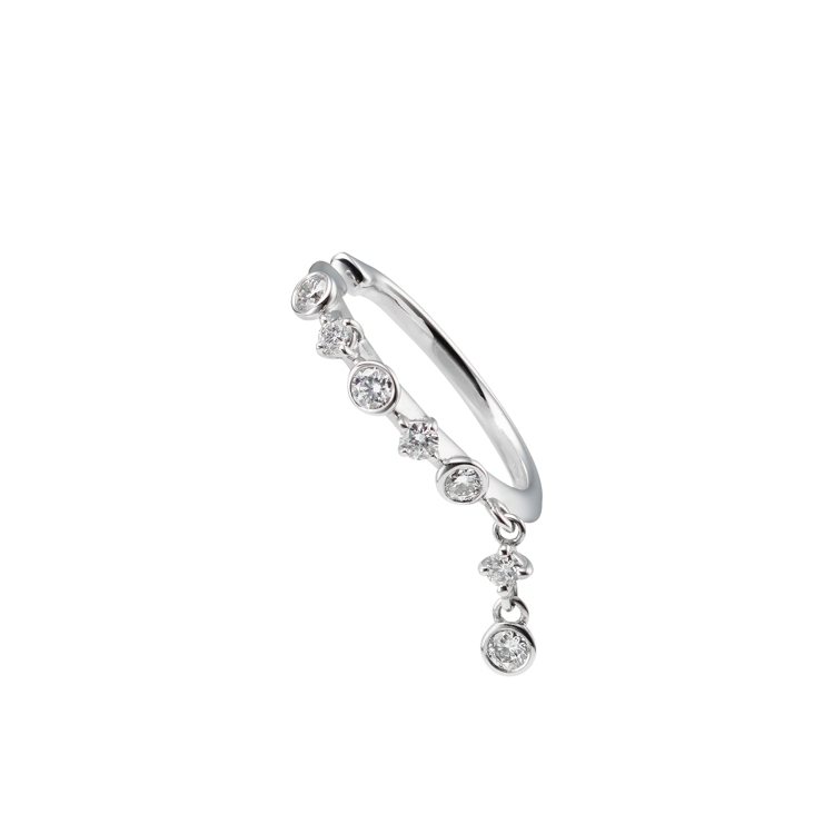 MIKIMOTO Dinner Ring系列鑽石耳骨夾，18K白金鑲嵌鑽石，44,000元。台北101旗艦店搶先上市。圖／MIKIMOTO提供