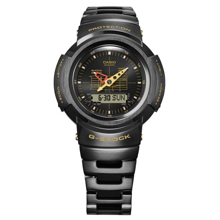 G-SHOCK與Yoshida Porter聯名AWM-500GC-1A腕表，鍍黑精鋼表殼、表鍊，約36,000元。圖／Casio提供