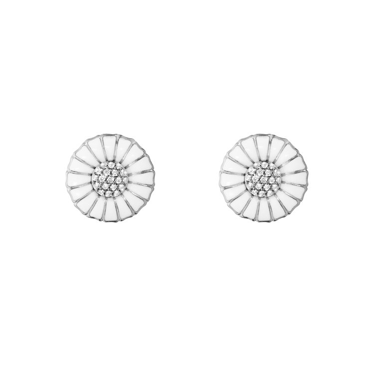DAISY系列純銀鍍白k金白色搪瓷耳環，15,000元。圖／喬治傑生提供