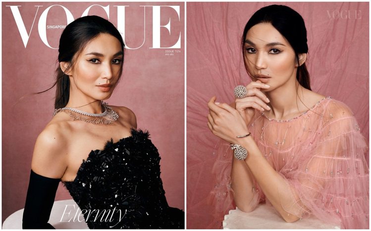 陳靜在登上Vogue雜誌新加坡版11月號封面跟內頁時，配戴了Boucheron Avant Le Frisson項鍊與手鐲，輕盈而空靈。圖 / 翻攝自 ig @ voguesingapore（合成圖）