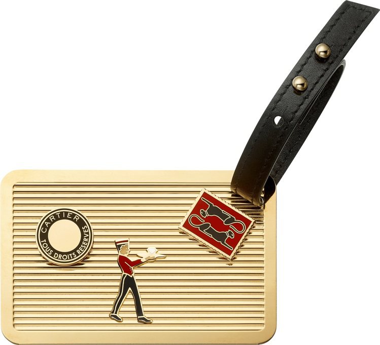 Diabolo de Cartier行李吊牌，金色鍍層飾面真漆金屬。具備實用功能的相框，20,400元。圖／卡地亞提供