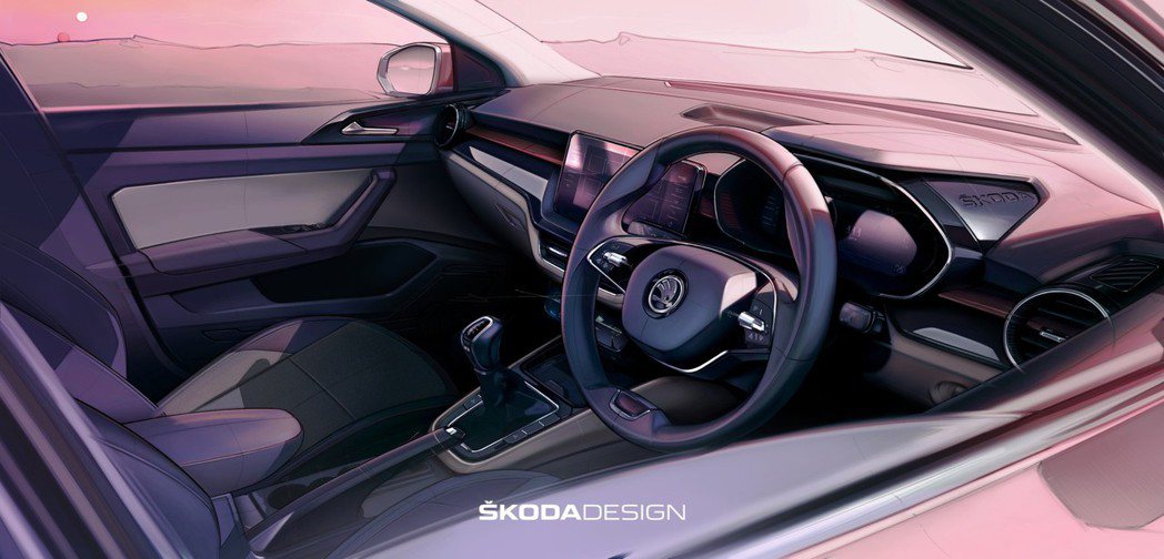 全新房車ŠKODA Slavia首度公布內裝設計草圖。 摘自ŠKODA