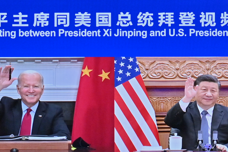 大陸國家主席習近平16日上午在北京與美國總統拜登舉行視訊會晤。新華社