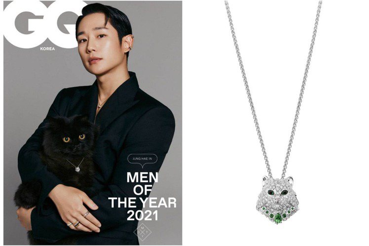 丁海寅（정해인）甫入選韓國時尚雜誌封面，除了穿戴上Boucheron Quatre系列珠寶，更抱著一只毛絨絨的黑貓，雙倍討喜。圖 / 翻攝自 ig（合成圖）