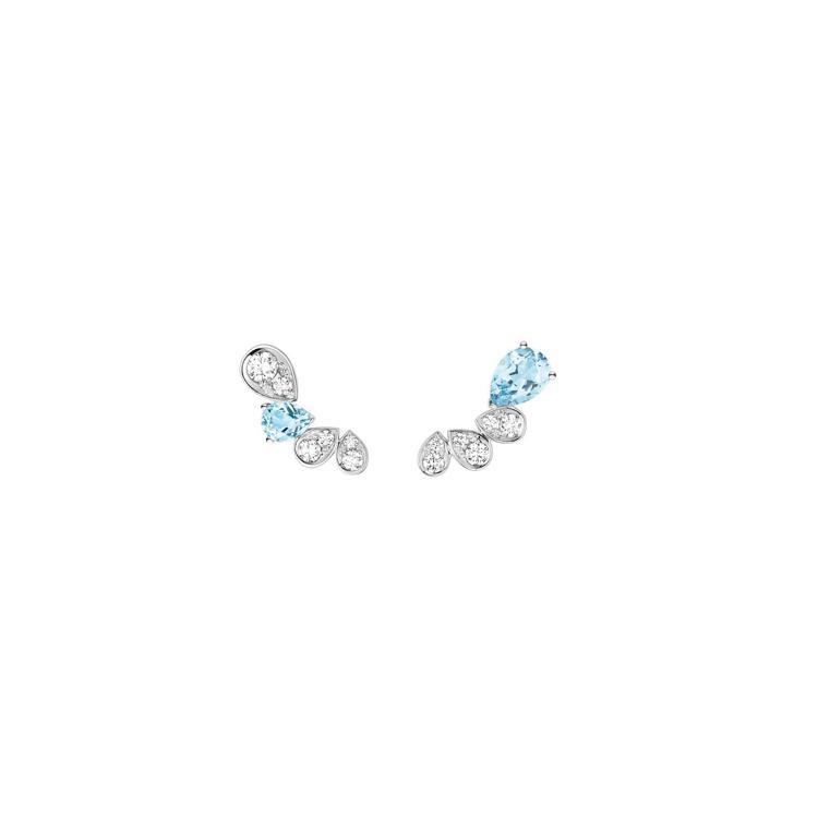 CHAUMET Joséphine Ronde d'Aigrettes 18K白金耳環，鑲嵌2顆梨形海藍寶石和多顆明亮式切割鑽石，約14萬4,000元。圖／CHAUMET提供
