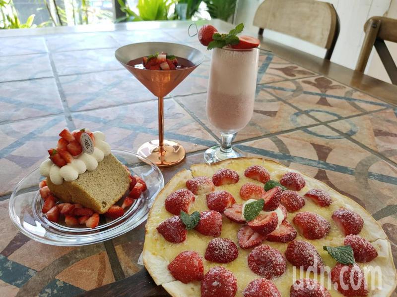 知名網美餐廳「JAI 宅 」推出草莓季夢幻餐點，從飲品到甜點、PIZZA都有。記者黃寅／攝影