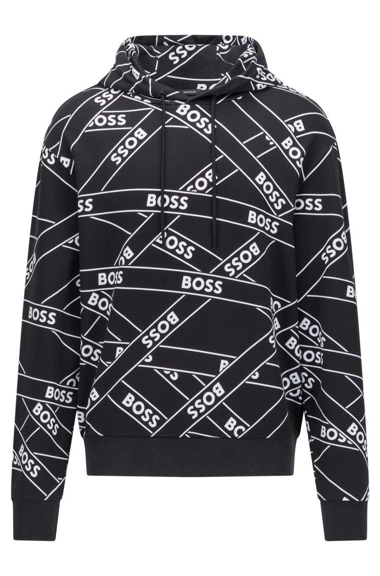 BOSS黑色緞帶印花連帽運動衫，8,900元。圖／BOSS提供