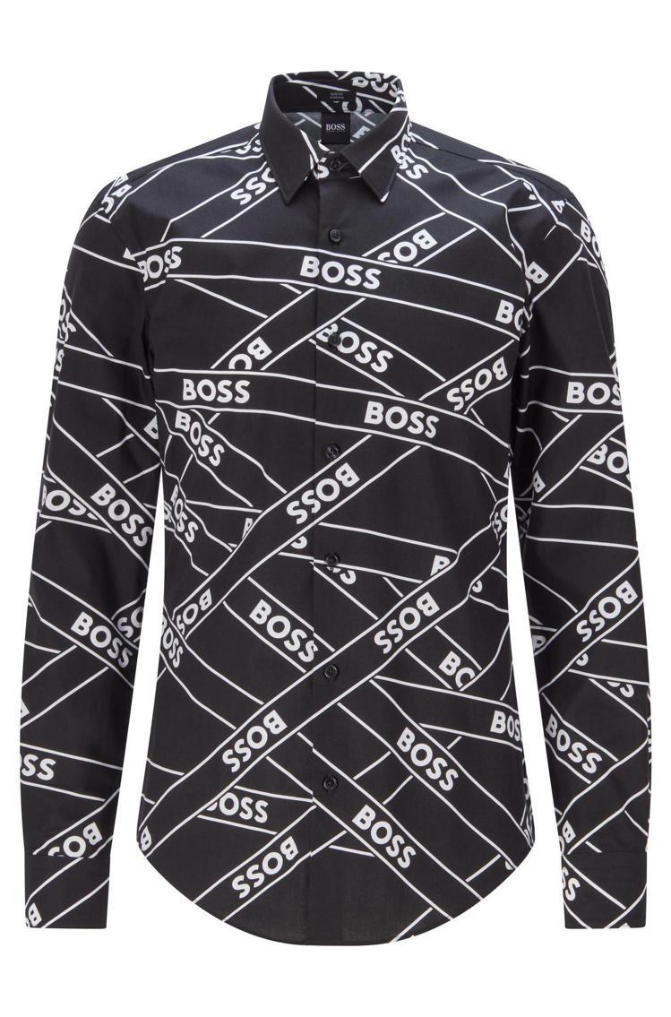 BOSS黑色緞帶印花襯衫，4,800元。圖／BOSS提供