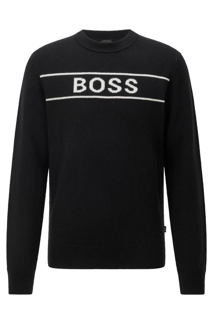 BOSS黑色LOGO針織衫，7,900元。圖／BOSS提供