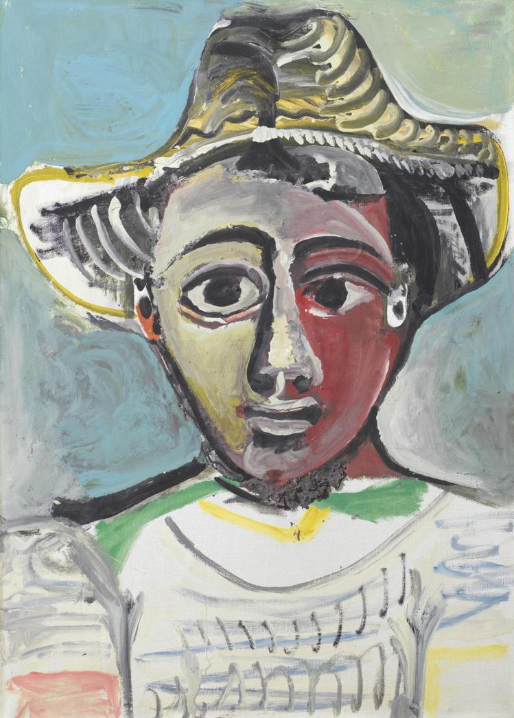 Pablo Picasso「戴帽男子」，1964年作，91.4 x 64.8公分...