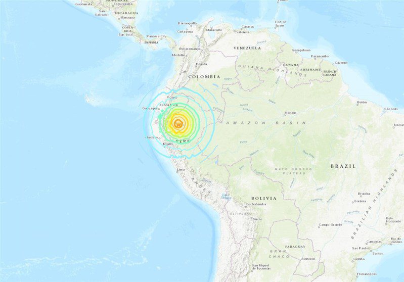 南美洲國家秘魯北部28日遭規模7.5地震襲擊。圖翻攝自USGS網站