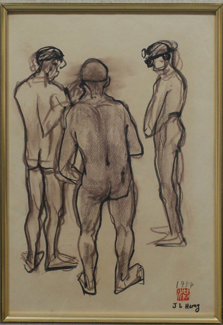 洪瑞麟，《礦工洗澡》，1954年，陳澄波文化基金會藏。