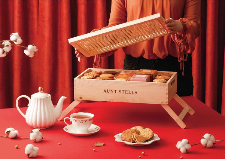 詩特莉推出的「春晨之美」採木質早餐桌的設計，內含有餅乾果醬或蛋糕果醬的組合，每盒...