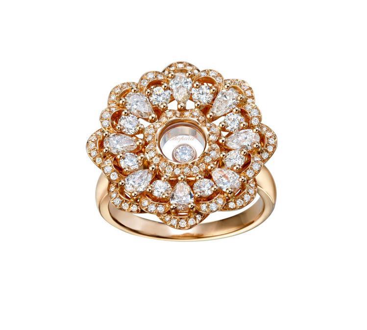 Happy Diamonds系列18K玫瑰金鑲鑽戒指，64萬元。圖／蕭邦提供