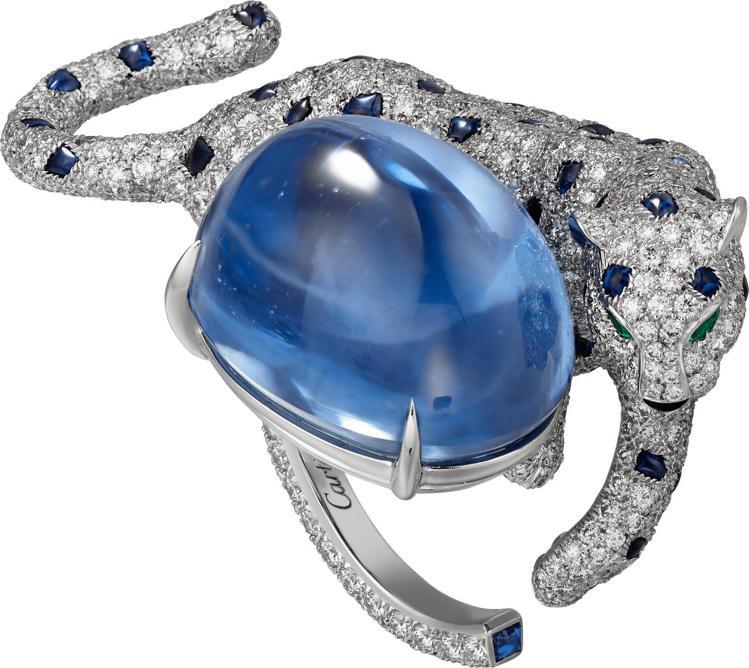 INSAISISSABLE美洲豹藍寶石戒指，鉑金鑲嵌1顆40.35克拉凸圓形錫蘭...