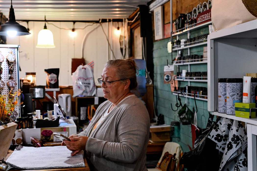 美國西維吉尼亞州綠堤鎮居民、59歲禮品店店主伊馮娜．瓦萊克7日在家中使用Wi-F...