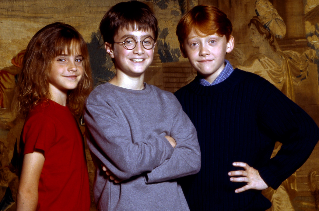 20年前在「哈利波特：神秘的魔法石」中，艾瑪華森（左起）、丹尼爾雷德克里夫、魯伯...