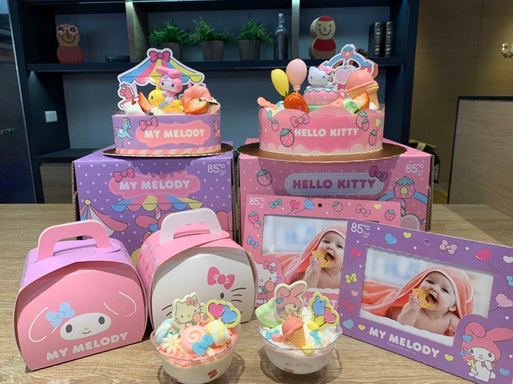 四款Hello Kitty和My Melody聯名蛋糕，有7吋和6吋整膜公仔蛋糕...