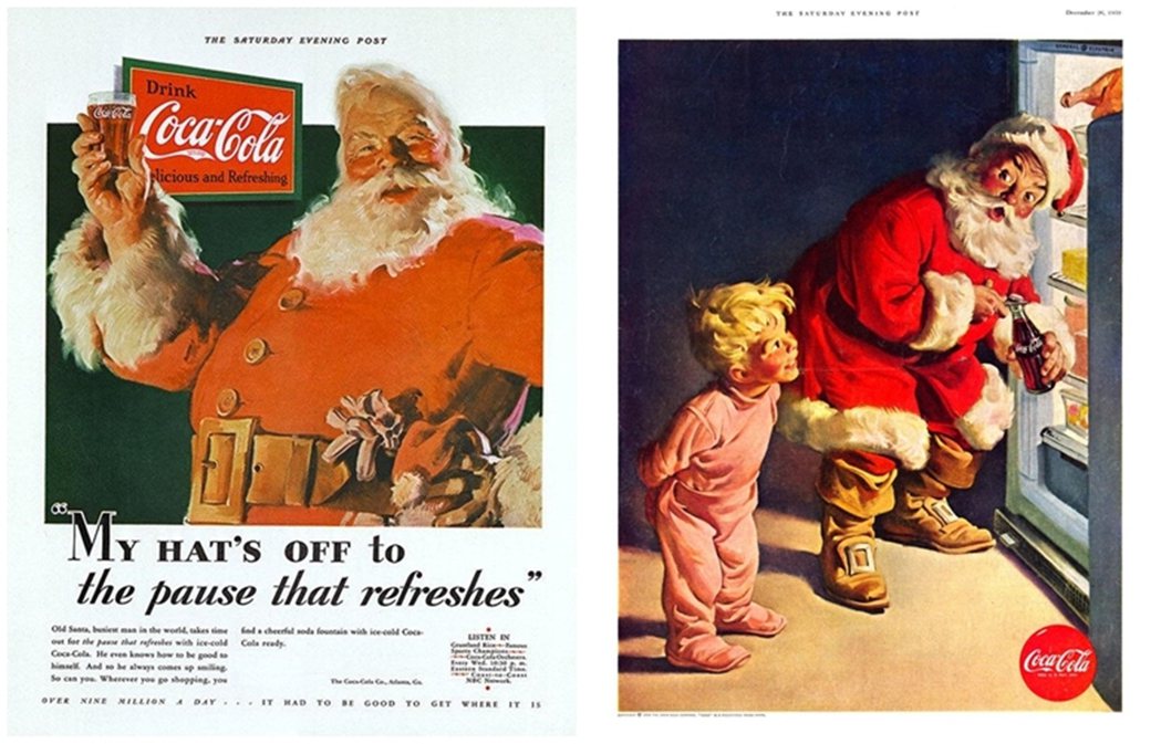 Haddon Sundblom繪製的聖誕老人可口可樂廣告，許多都刊登在《星期六晚...
