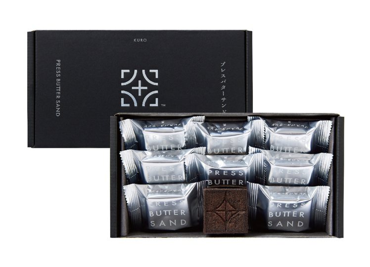 PRESS BUTTER SAND黑巧克力焦糖奶油夾心餅禮盒9入，1,020元。...