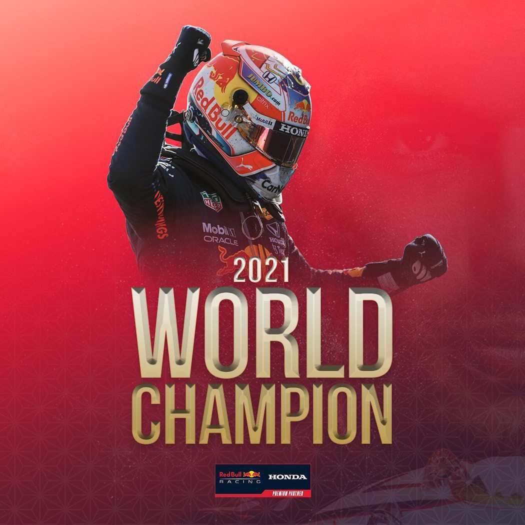 Max Verstappen奪下2021年F1世界冠軍。 圖／摘自Honda R...