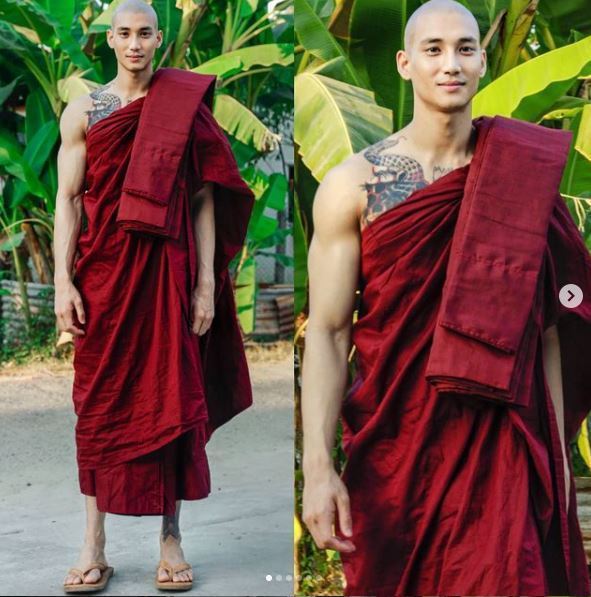 缅甸知名男模Paing Takhon有着「地表最帅和尚」称号。截自IG 徐榆涵(photo:UDN)
