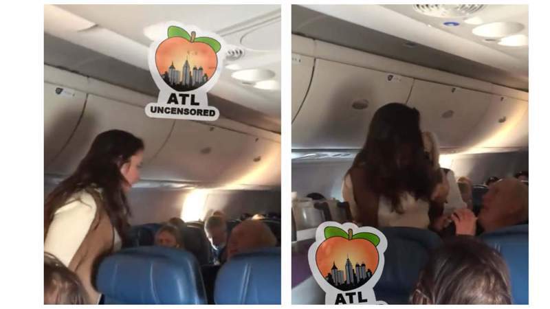 在美國達美航空的一架班機上，居然有女乘客因為同班機上的一名老翁「吃飛機餐時沒戴口罩」，憤怒地起身咒罵對方，更直接動手打人、吐口水。 圖／《ATL Uncensored Atlanta News》
