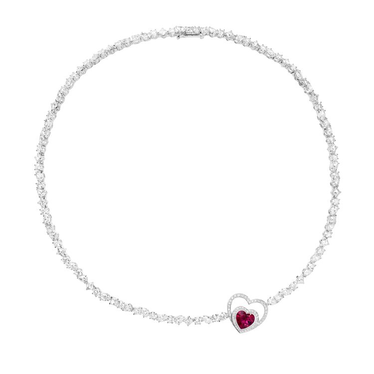 FRED Pretty Woman高級珠寶系列紅碧璽鑽石白金項鍊，約356萬元。...
